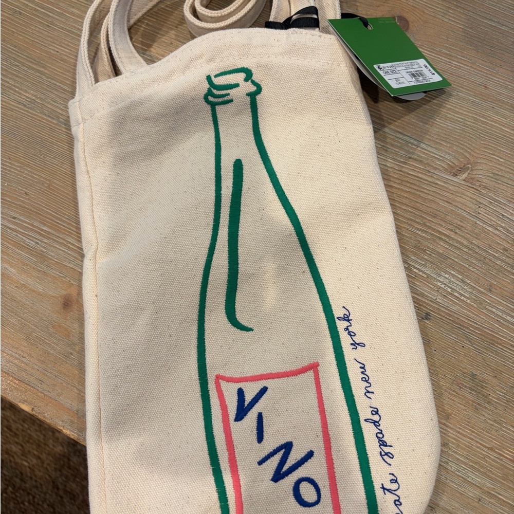 Natural Canvas Wine Tote with Green Bottle Graphic